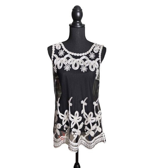 Somya Collection Women's Black Sheer Tunic with White Rope Detail Size M NWT - Picture 1 of 8